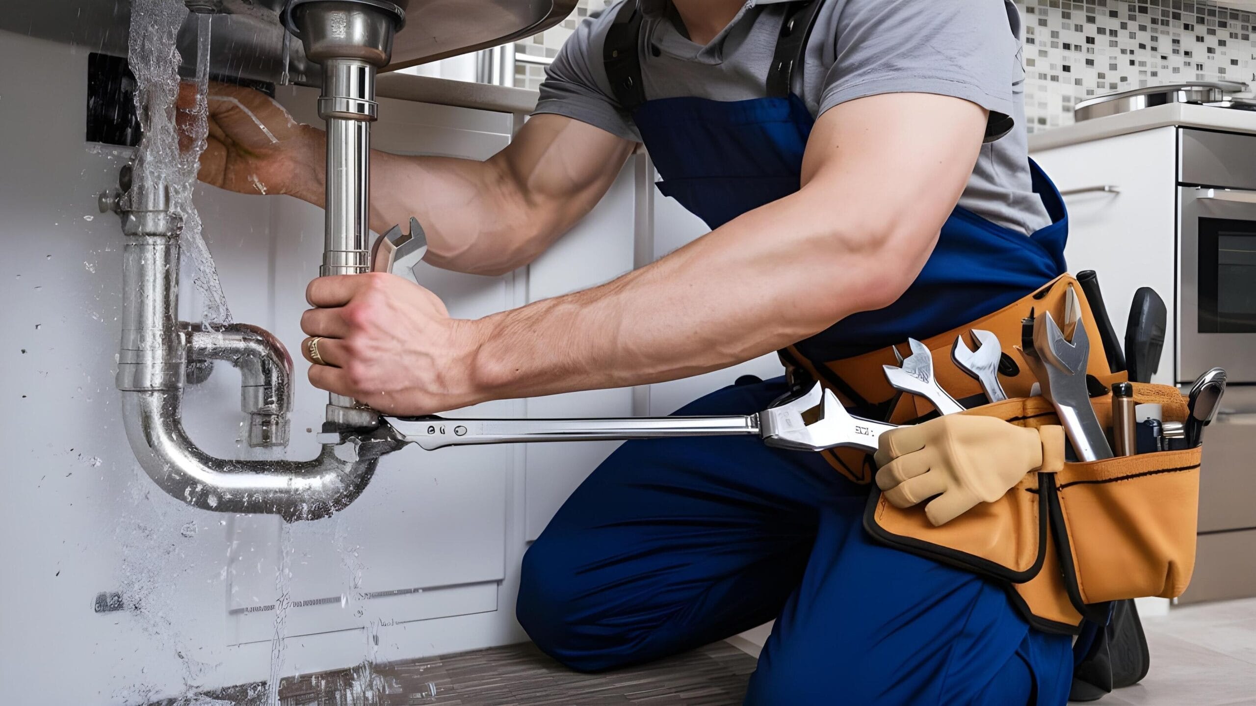 Plumber tightening a residential plumbing pipe in Carlsbad